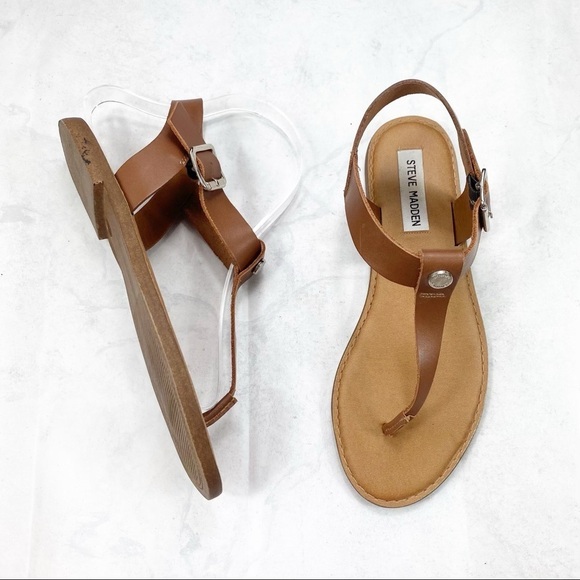 [Steve Madden] T-Strap Leather Flat Sandals - Picture 5 of 5